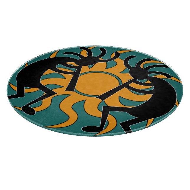 Tribal Sun Turquoise Kokopelli Southwest Cutting Board (Corner)