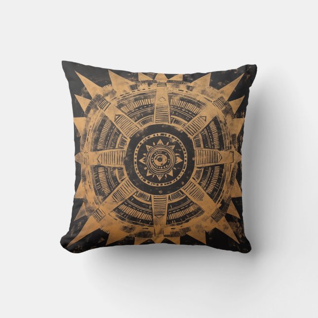 Tribal Sunburst Mandala Pillow (Front)