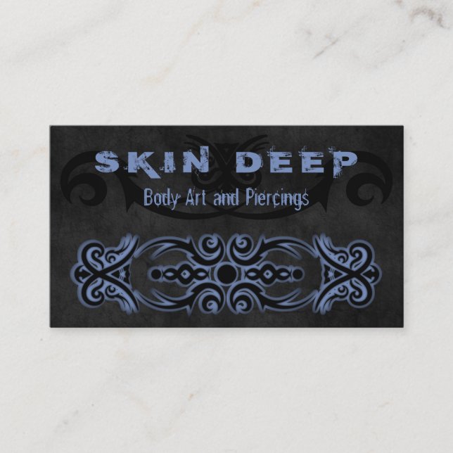 Tribal Tattoo Black and Blue Grey Custom Colour Business Card (Front)