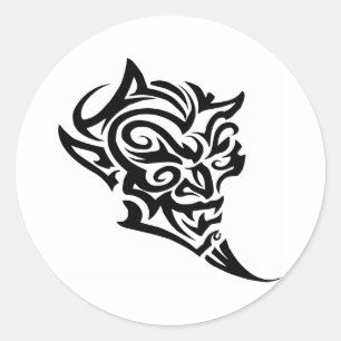 Tribal Tattoo Devil Face Satan Classic Round Sticker
