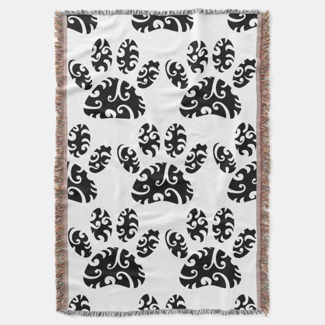 Tribal Tattoo Dog Paw Print Pattern  Throw Blanket (Front Vertical)