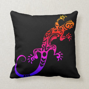 TRIBAL TATTOO GECKO LIZARD TIE DYE CUSHION