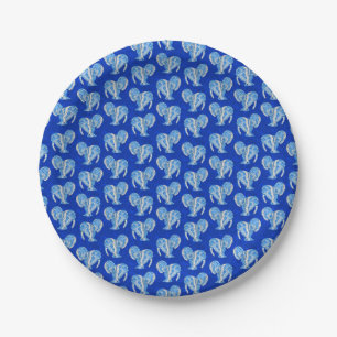 Tribal Tattoo Manatees Ocean Blue Paper Plate