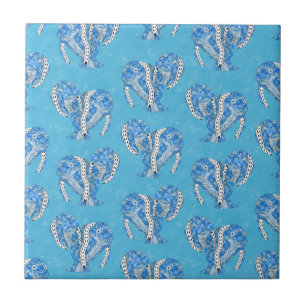 Tribal Tattoo Manatees Ocean Blue Tile