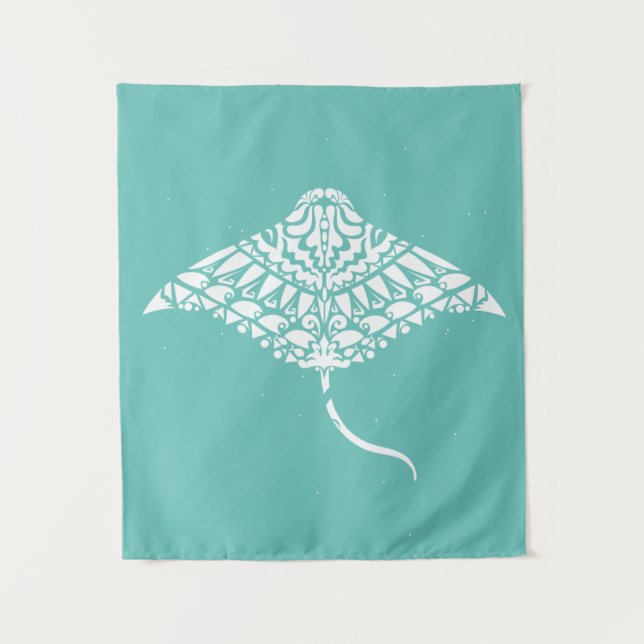 Tribal Tattoo Manta Ray Polynesian Style Tapestry (Front)