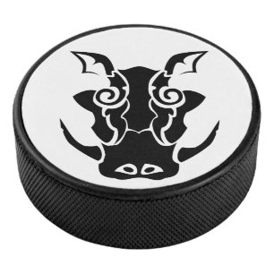 Tribal Tattoo of a Black Boar Head Hockey Puck