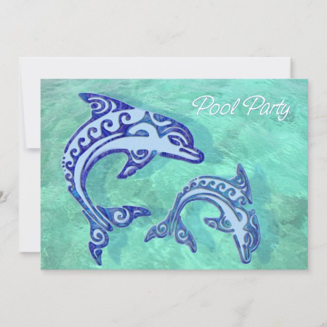 Tribal Tattoo Porpoise Duo Pool Party Invitation (Front)