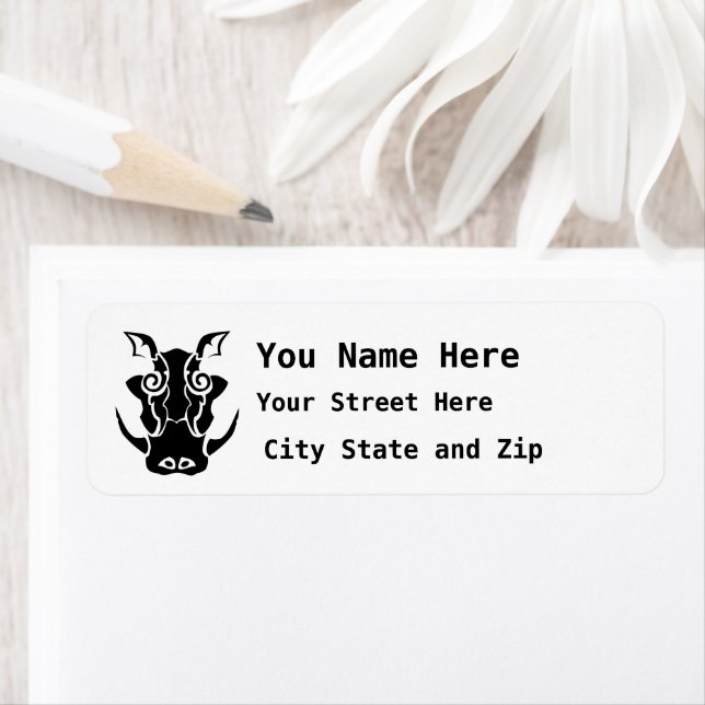 Tribal Tattoo Style Boar Head Return Address (Insitu)