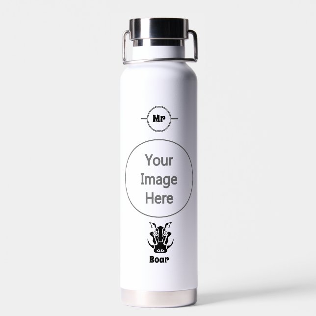 Tribal Tattoo Style Boar Head Water Bottle (Back)