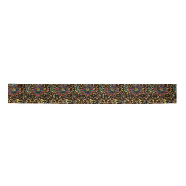 Tribal Teal "Aztec Dream" Silky Satin Ribbon (Front)
