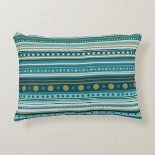 Tribal Teal Blue Stripes Pattern Accent Pillow