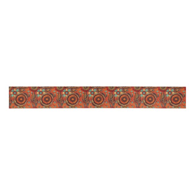 Tribal Teal "Intricate Echoes" Artful Grosgrain Ri Grosgrain Ribbon (Front)