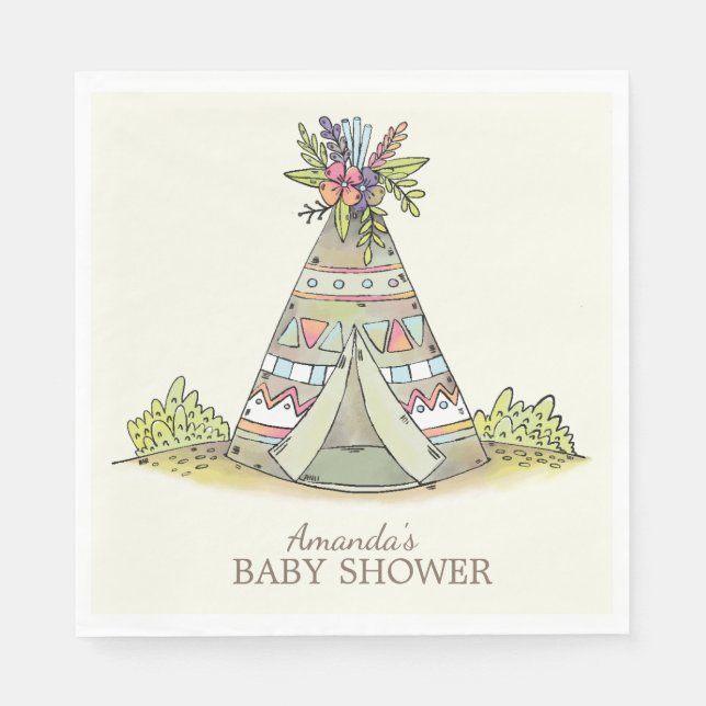 Tribal Teepee Adventure Baby Shower Paper Napkins (Front)