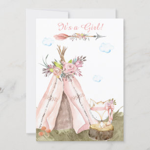 *~* Tribal Teepee . Boho Woodland Forest Girl Fox Invitation