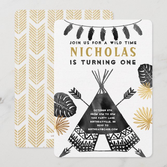Tribal Teepee Camping Birthday Invitation (Front/Back)