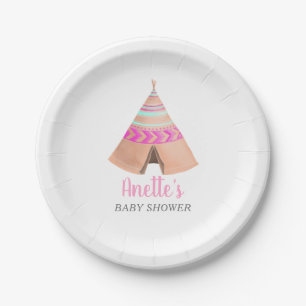 Tribal Teepee Pink Baby Shower Paper Plate