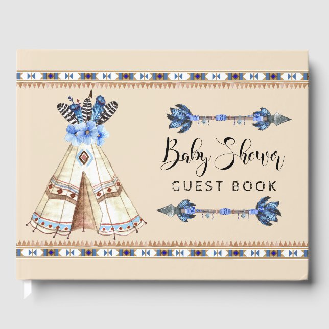 Tribal Teepee Rustic Tribal Baby Shower Guest Book (Front)