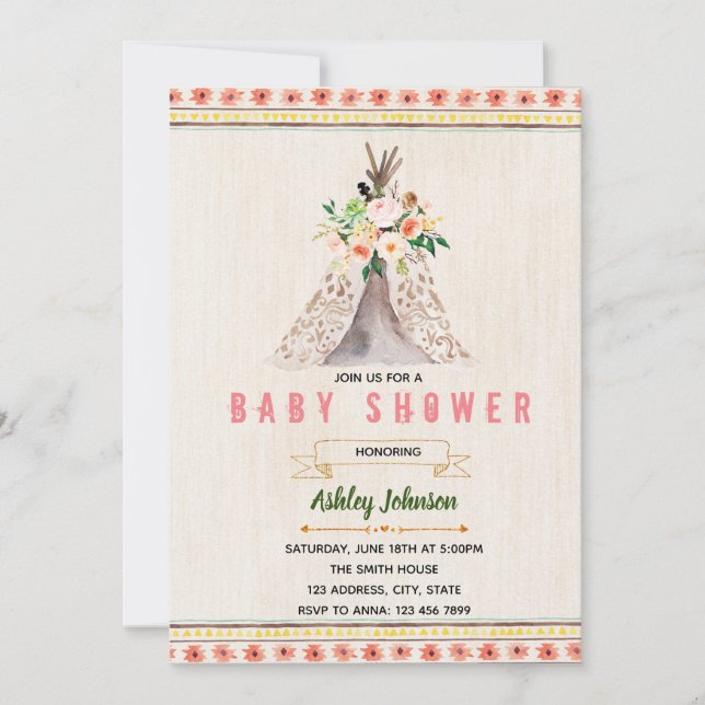 Tribal teepee theme invitation (Front)