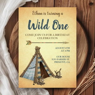 Tribal Teepee Wild One First Birthday Party Invitation