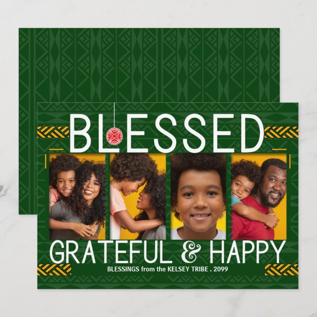 Tribal Themed Holiday Blessed and Happy 4 Photo (Front/Back)