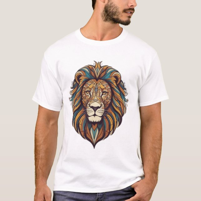 Tribal Threads: Roar with Geometric Majesty T-Shirt (Front)