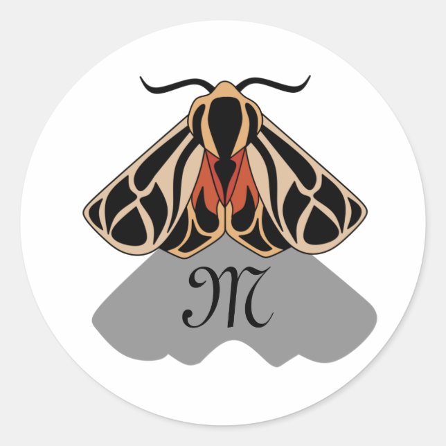 Tribal Tiger Moth Monogram Classic Round Sticker (Front)