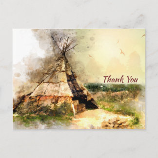 Tribal Tipi and Heart Arrow Boho Teepee Thank You Postcard