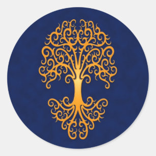 Tribal Tree of Life Golden Blue Classic Round Sticker