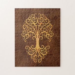 Tribal Tree of Life with Brown Stone Effect Jigsaw Puzzle