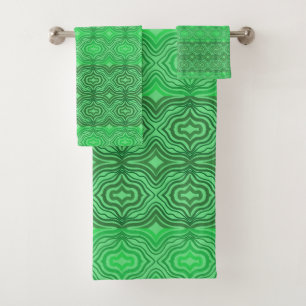 Tribal Tropical Wavy Green Lines Geometric Art Bath Towel Set