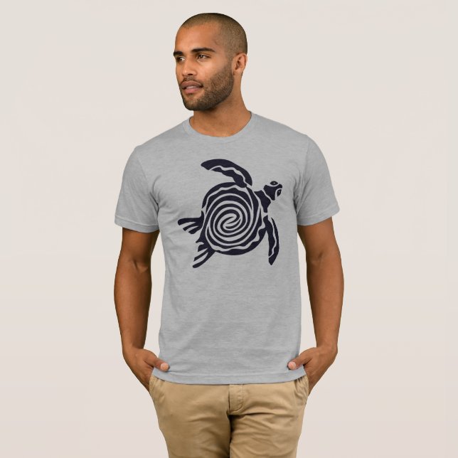 Tribal Turtle Art in Dark Blue T-Shirt (Front Full)