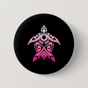 Tribal Turtle Breast Cancer Awareness Hawaiian Pol 6 Cm Round Badge