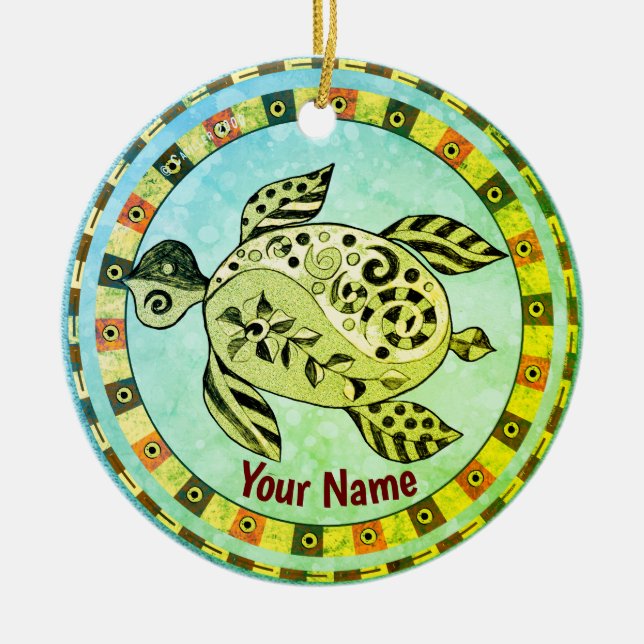 Tribal Turtle Ceramic Tree Decoration (Front)