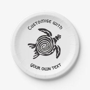 Tribal Turtle Design Custom Text Paper Plate