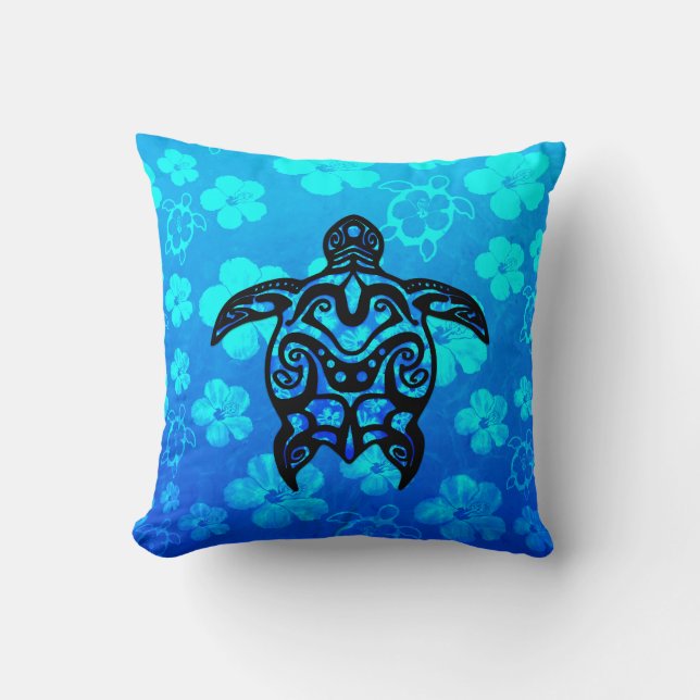 Tribal Turtle Hibiscus Cushion (Front)