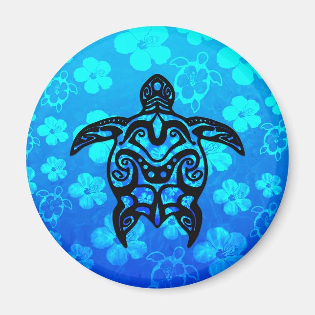 Tribal Turtle Hibiscus Magnet (Front)