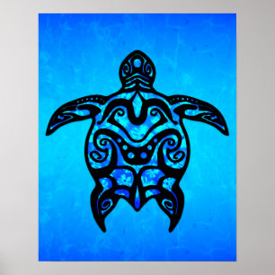 Tribal Turtle Hibiscus Poster