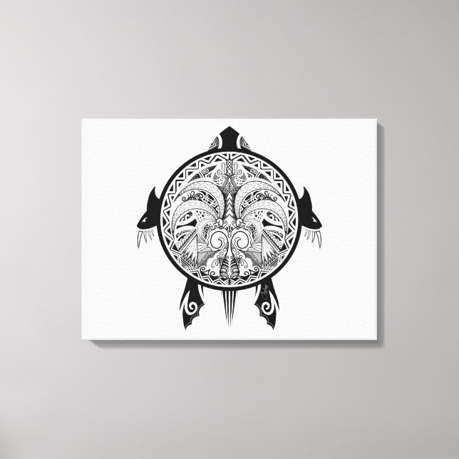Tribal Turtle Shield Tattoo Canvas Print (Front)