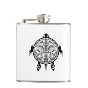 Tribal Turtle Shield Tattoo Hip Flask