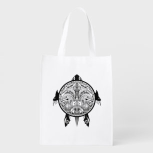 Tribal Turtle Shield Tattoo Reusable Grocery Bag