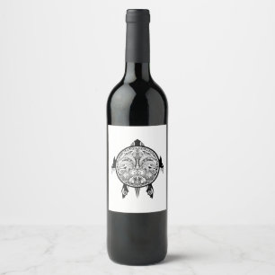 Tribal Turtle Shield Tattoo Wine Label