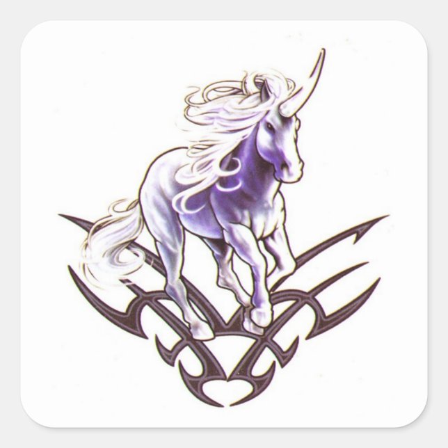 Tribal unicorn tattoo design square sticker (Front)