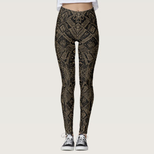 Tribal Vibe Black and Tan Print Leggings