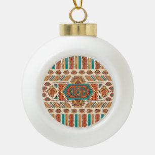 Tribal Vintage: Ethnic Seamless Pattern Ceramic Ball Christmas Ornament