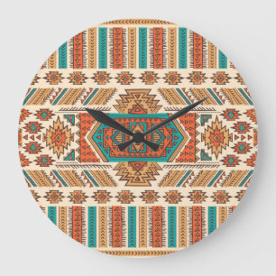Tribal Vintage: Ethnic Seamless Pattern Large Clock