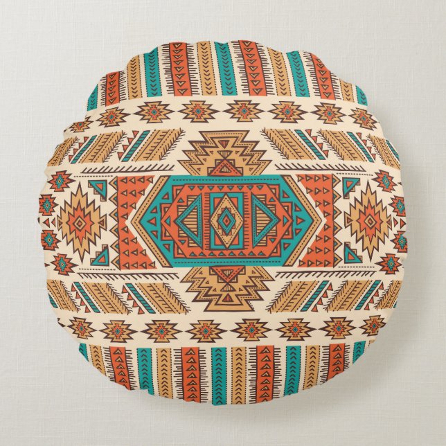 Tribal Vintage: Ethnic Seamless Pattern Round Cushion (Front)