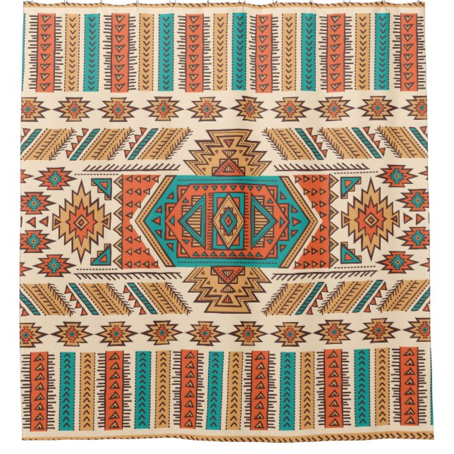 Tribal Vintage: Ethnic Seamless Pattern Shower Curtain (Front)