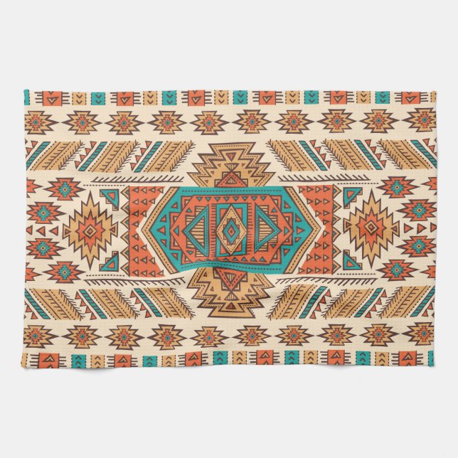 Tribal Vintage: Ethnic Seamless Pattern Tea Towel (Horizontal)