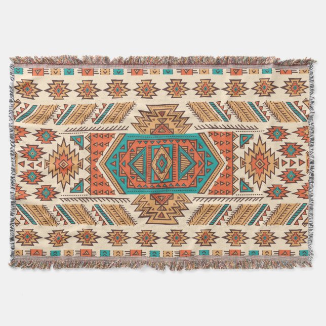 Tribal Vintage: Ethnic Seamless Pattern Throw Blanket (Front)