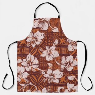 Tribal vintage Hawaiian hibiscus flowers wallpaper Apron